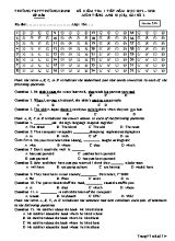 Đề kiểm tra 1 tiết môn Tiếng Anh Lớp 10 (Cơ bản) - Mã đề 314 - Năm học 2019-2020 - Trường THPT Trường Chinh